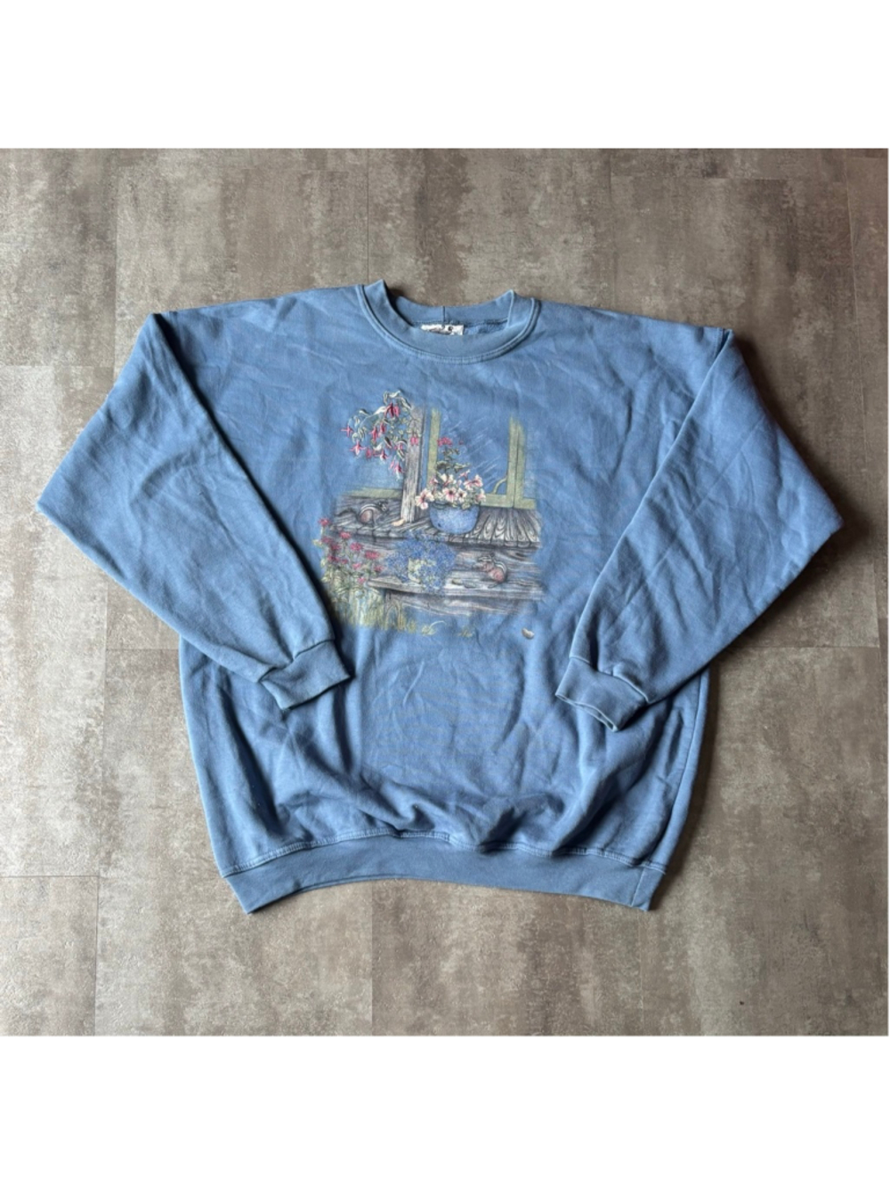Vintage Northern Reflections Sweatshirt Women’s Large Cottage Flowers Blue